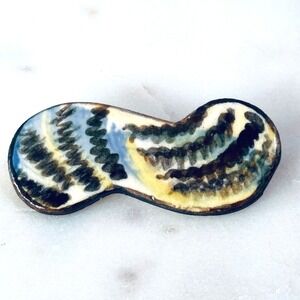 Hand Painted Abstract Ceramic Brooch Artist Signed Modern Art Wearable Jewelry